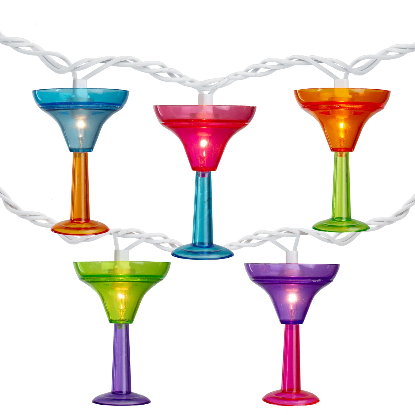 Northlight 10-Count Vibrantly Colored Margarita Glass Summer Outdoor Patio Christmas Light Set, 7.5&#x27; White Wire