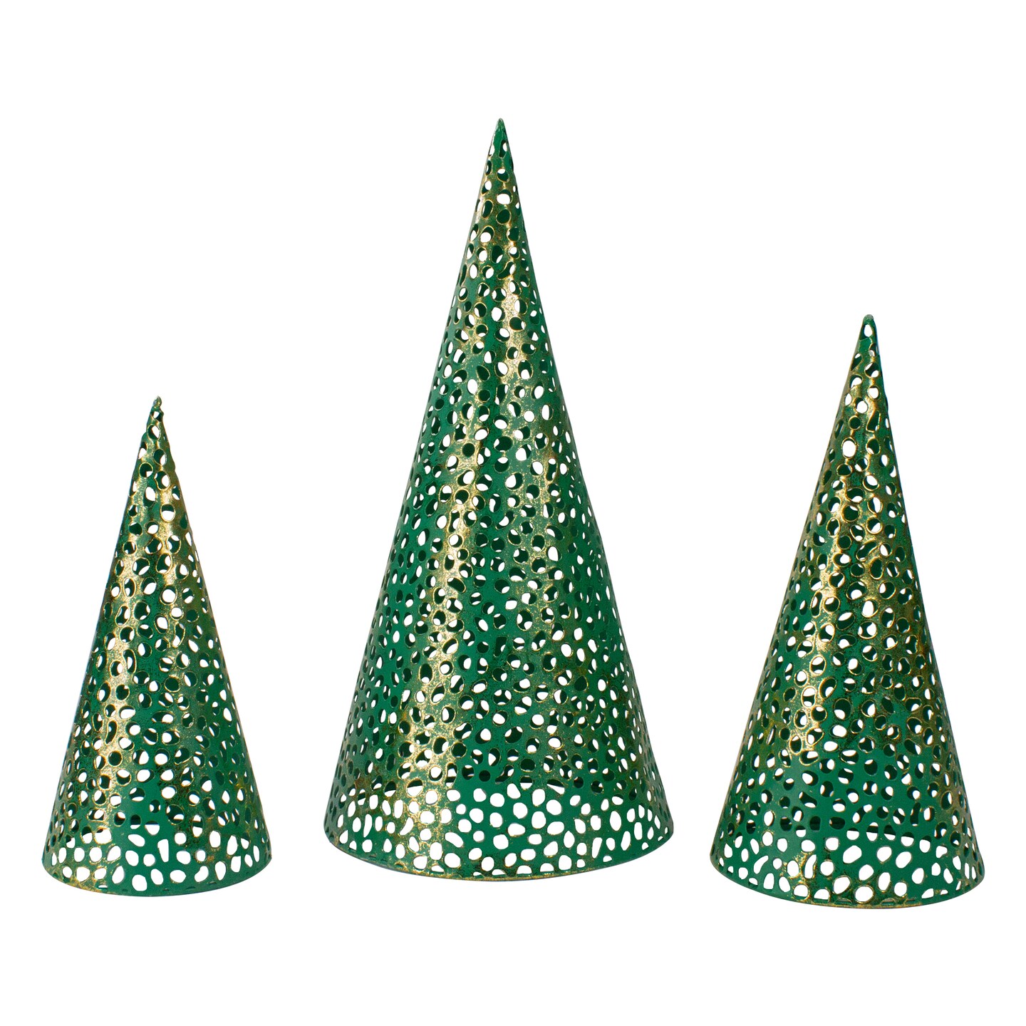 Northlight Christmas Cone Trees - 16" - Green and Gold - Set of 3