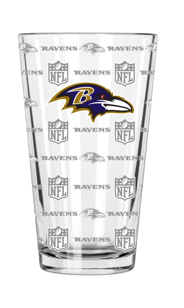 The Memory Company 5.75" Clear and Red NFL Baltimore Ravens Sandblasted Pint Glass 16 oz.
