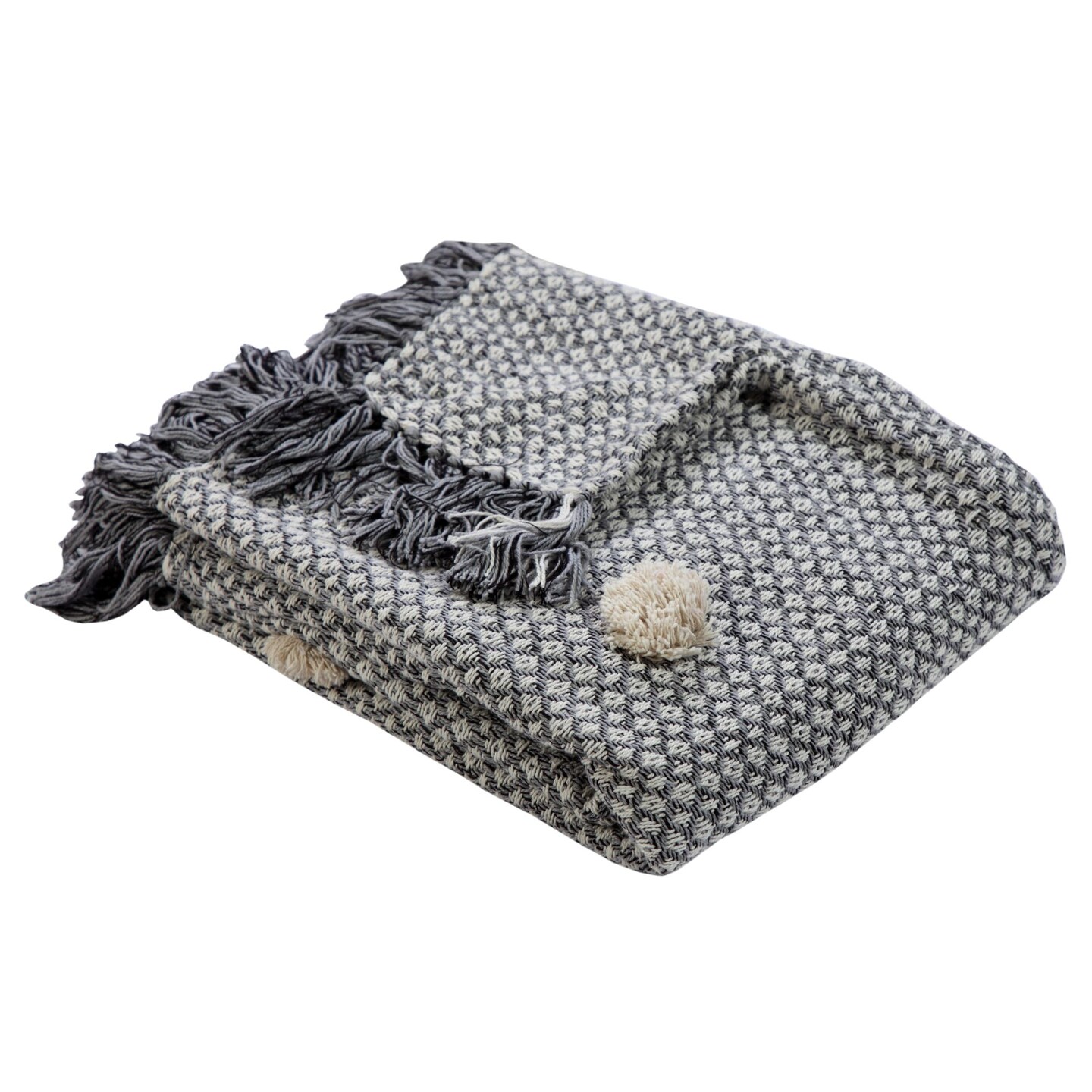 Laddha Home Designs Gray and Black Puffed Up Fringed Throw Blanket 50&#x22; x 60&#x22;