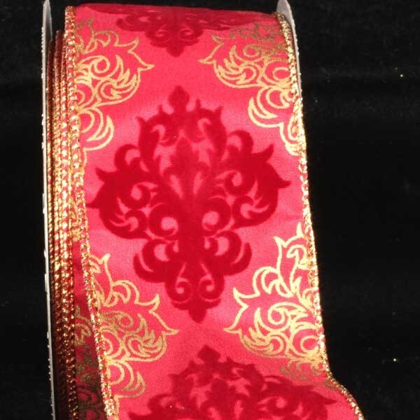 The Ribbon People Red and Gold Damask Wired Craft Ribbon 2.5" x 20 Yards