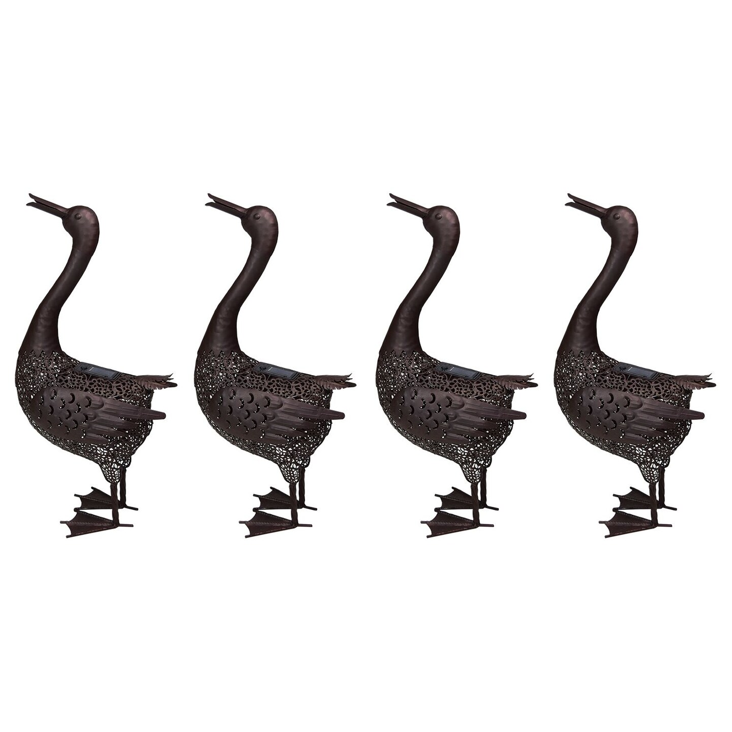 Outdoor Living and Style Set of 4 Brown Solar LED Lighted Duck Outdoor