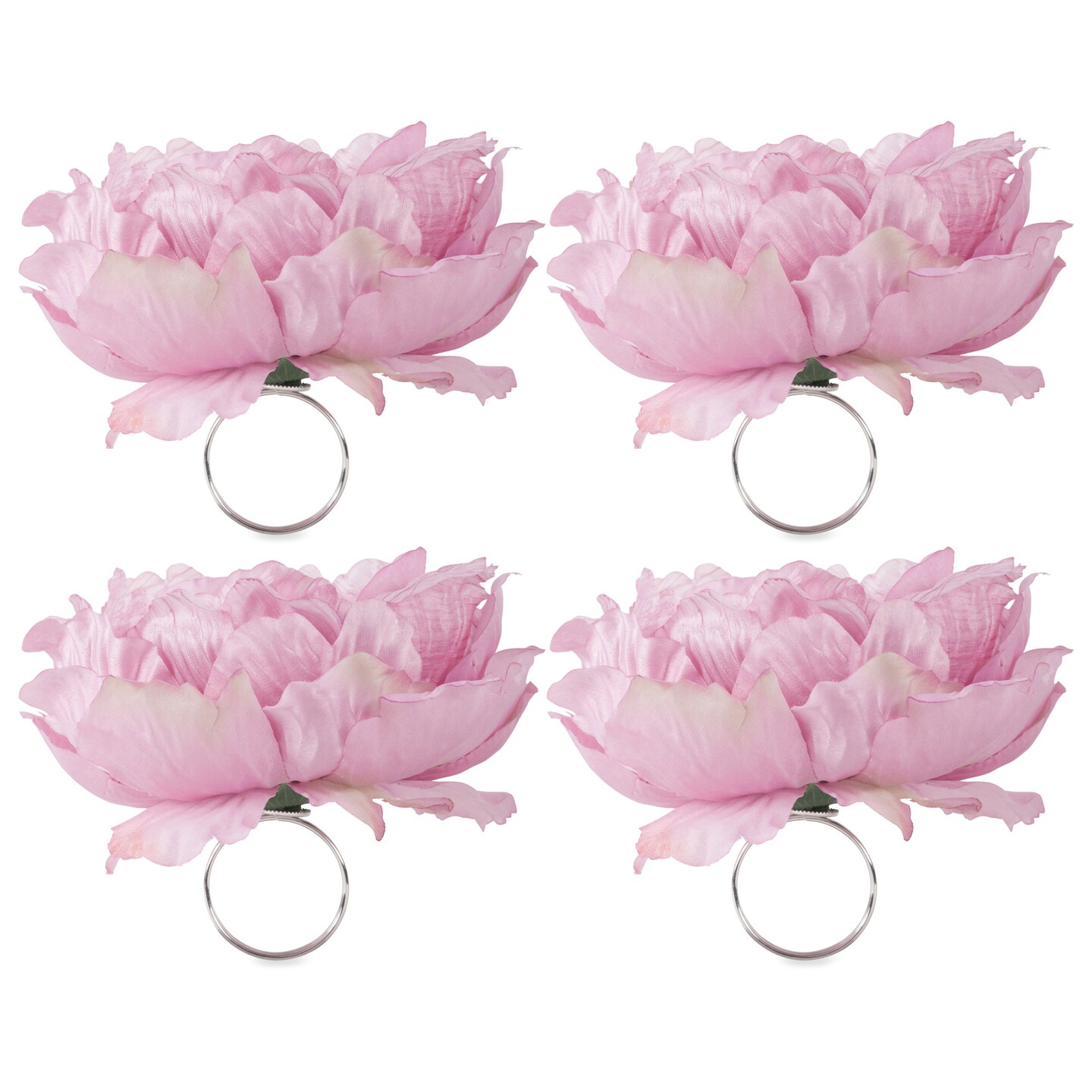 Contemporary Home Living Set of 4 5&#x22; Blush Pink Peony Flower Modern Style Napkin Rings