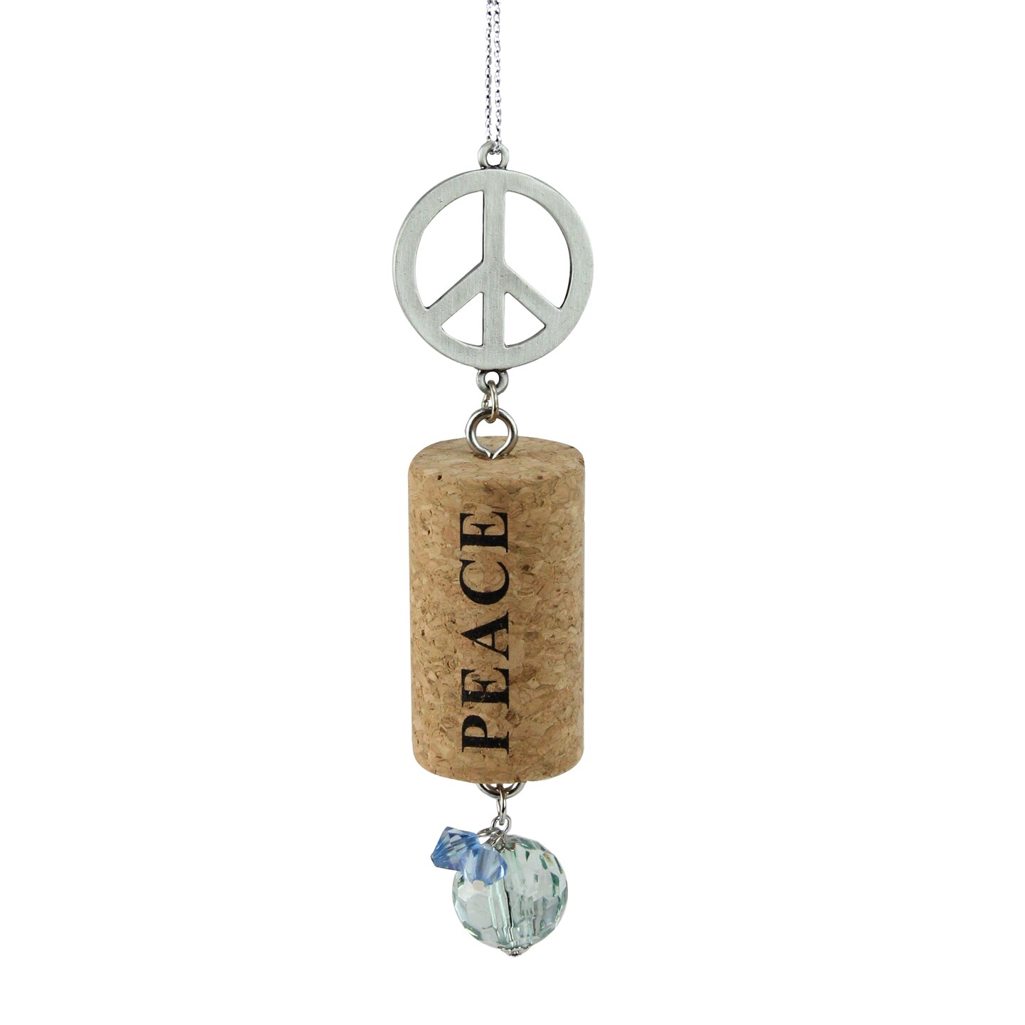 Midwest Tuscan Winery Peace Sign &#x22;Peace&#x22; Inspirational Decorative Green Faux Gem Accented Wine Cork Christmas Ornament 5.5&#x22;