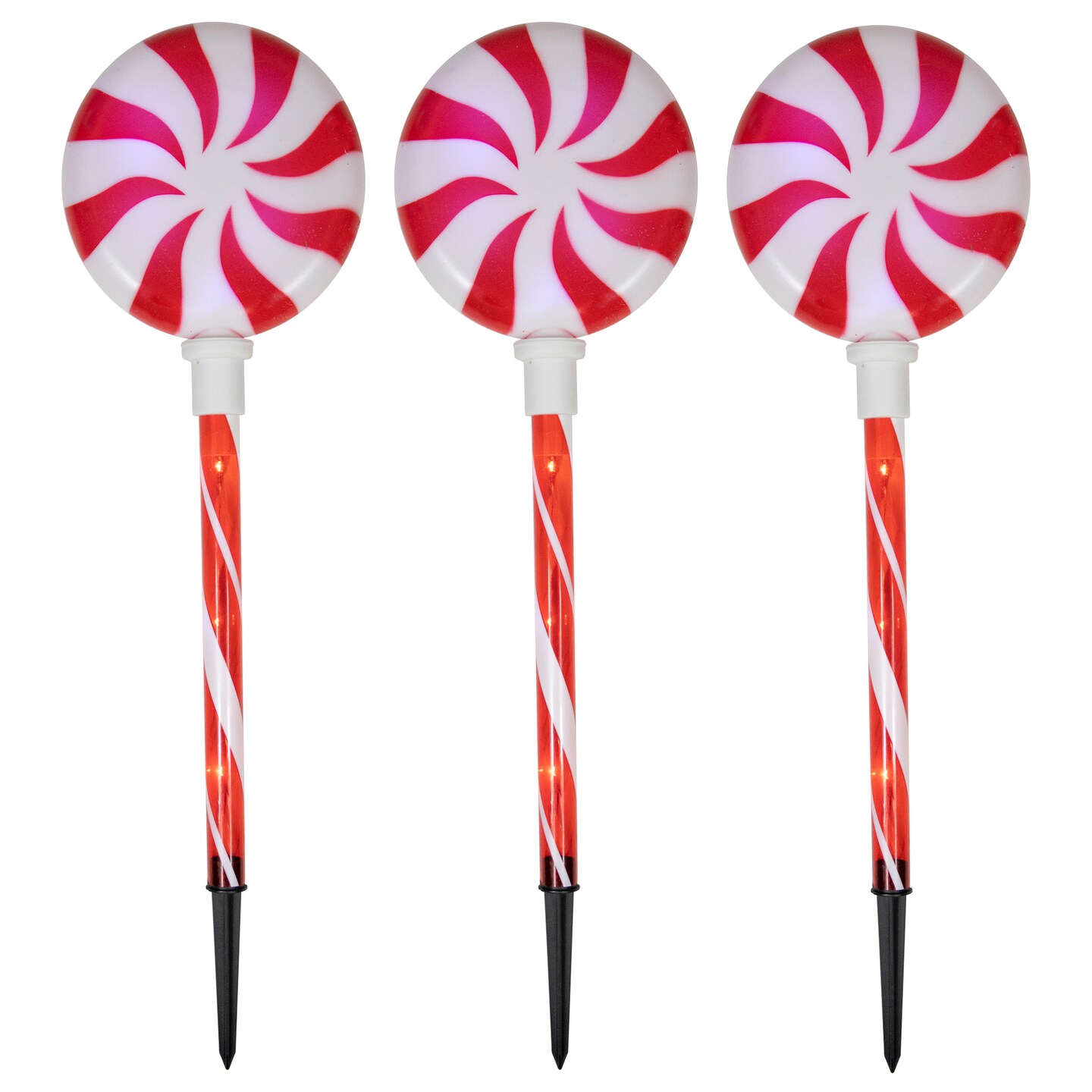 Northlight Set of 3 Lighted LED Peppermint Candy Christmas Pathway Markers 26&#x22;