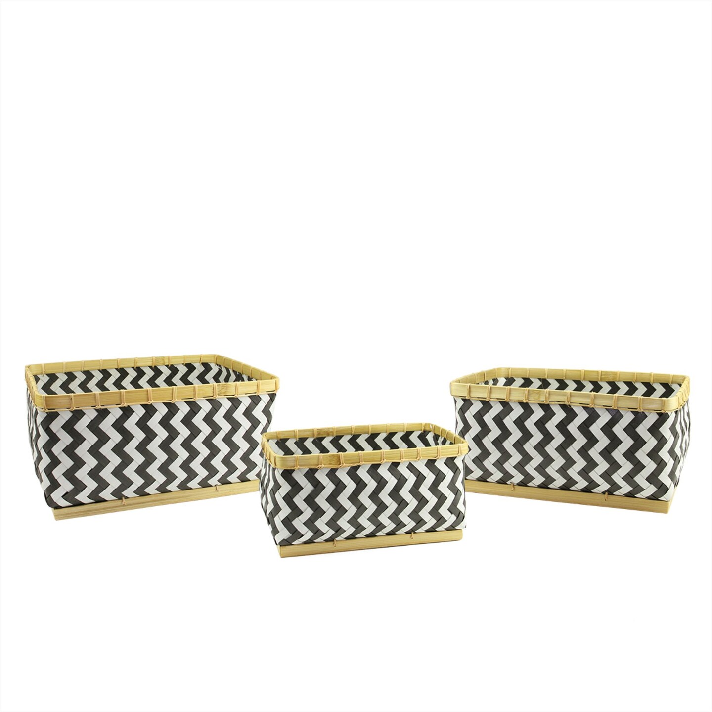 Kaemingk Set of 3 Black and White Chevron Pattern Rectangular Baskets 18&#x22;