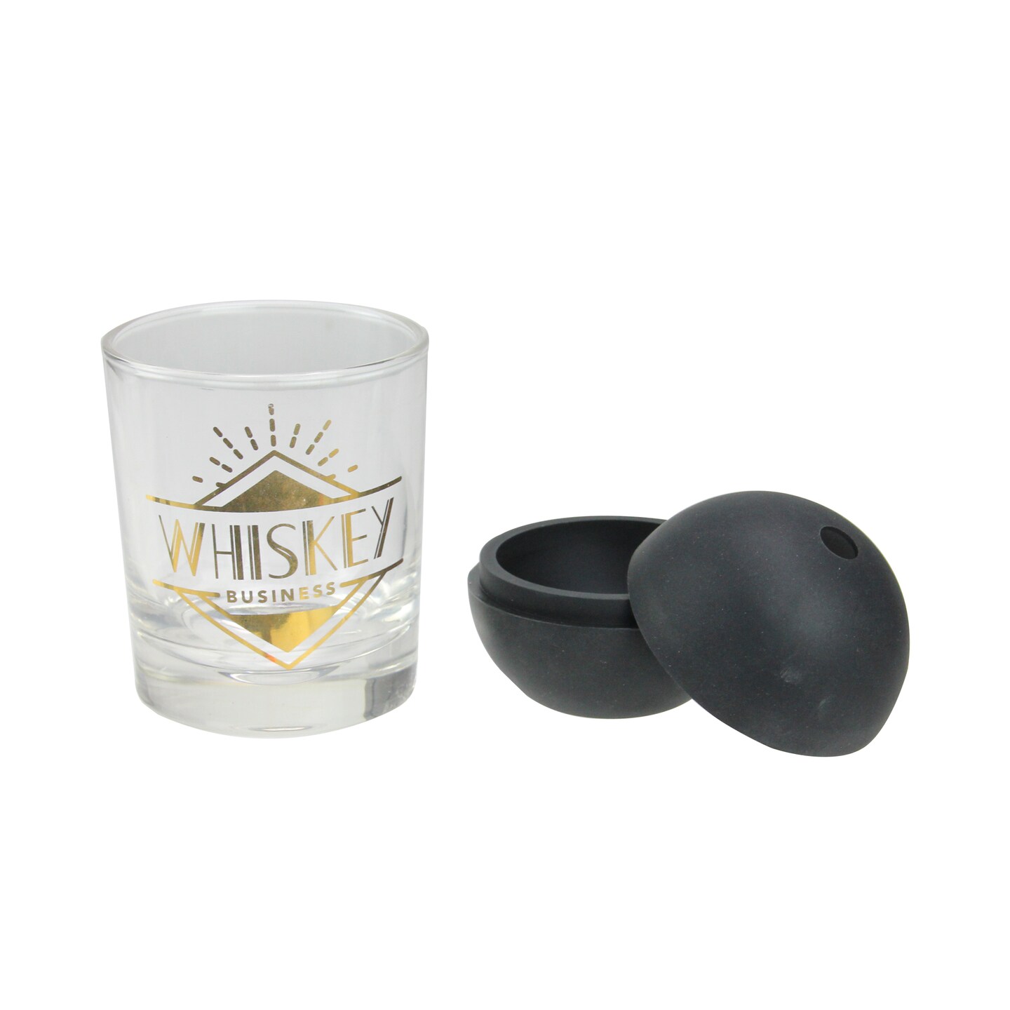Wild Eye 10 oz. &#x22;Whiskey Business&#x22; Glass Tumbler with Black Sphere Ice Mold