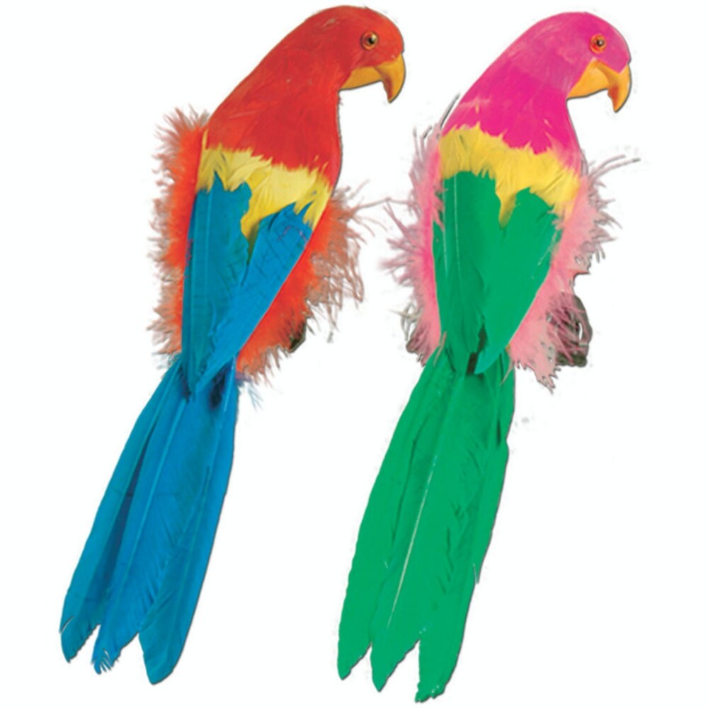 Party Central Pack of 6 Blue and Green Feathered Luau Parrots 12"