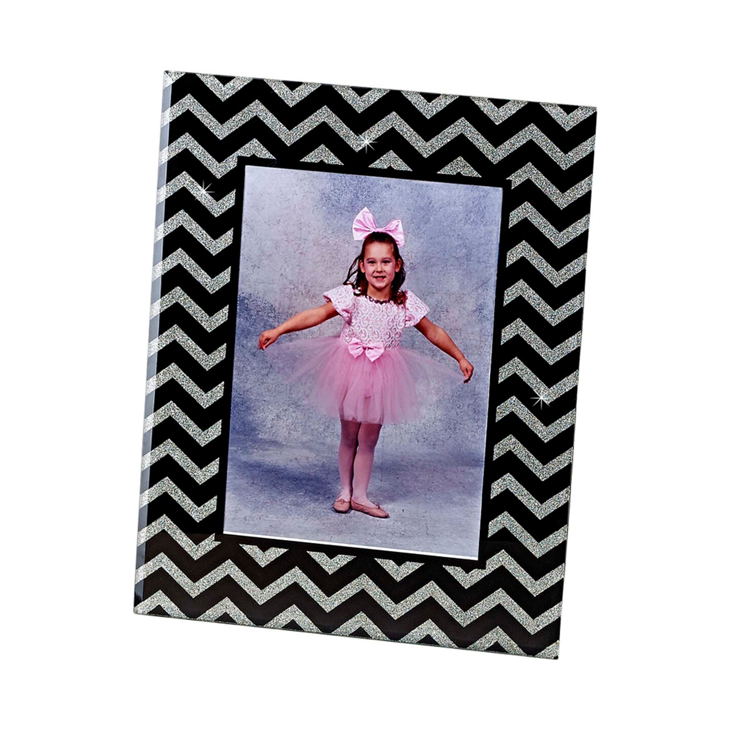 Contemporary Home Living 8&#x22; x 10&#x22; Black and Silver Glitter Waves Glass Photo Frame