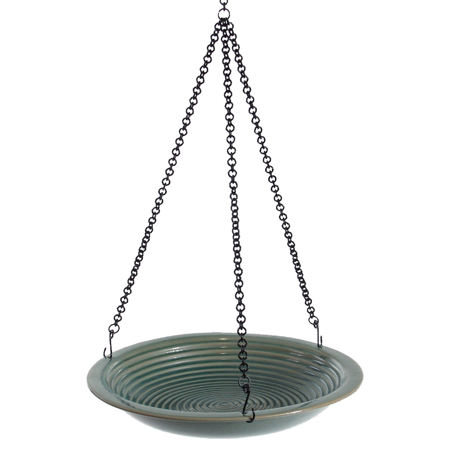 Outdoor Living and Style 30&#x201D; Jade Green Ceramic Porcelain Hanging Bird Bath with Chain