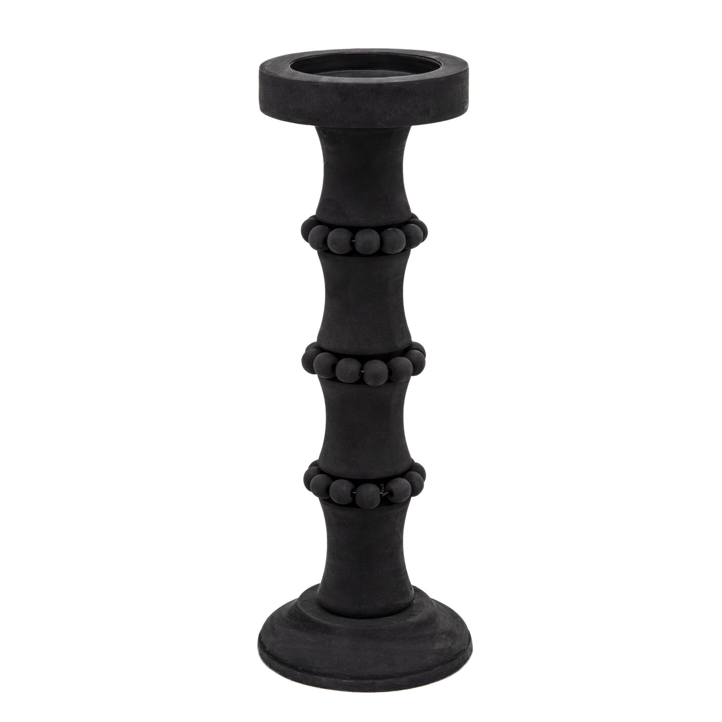 Kingston Living Banded Bead Pillar Candle Holder - 15" - Black