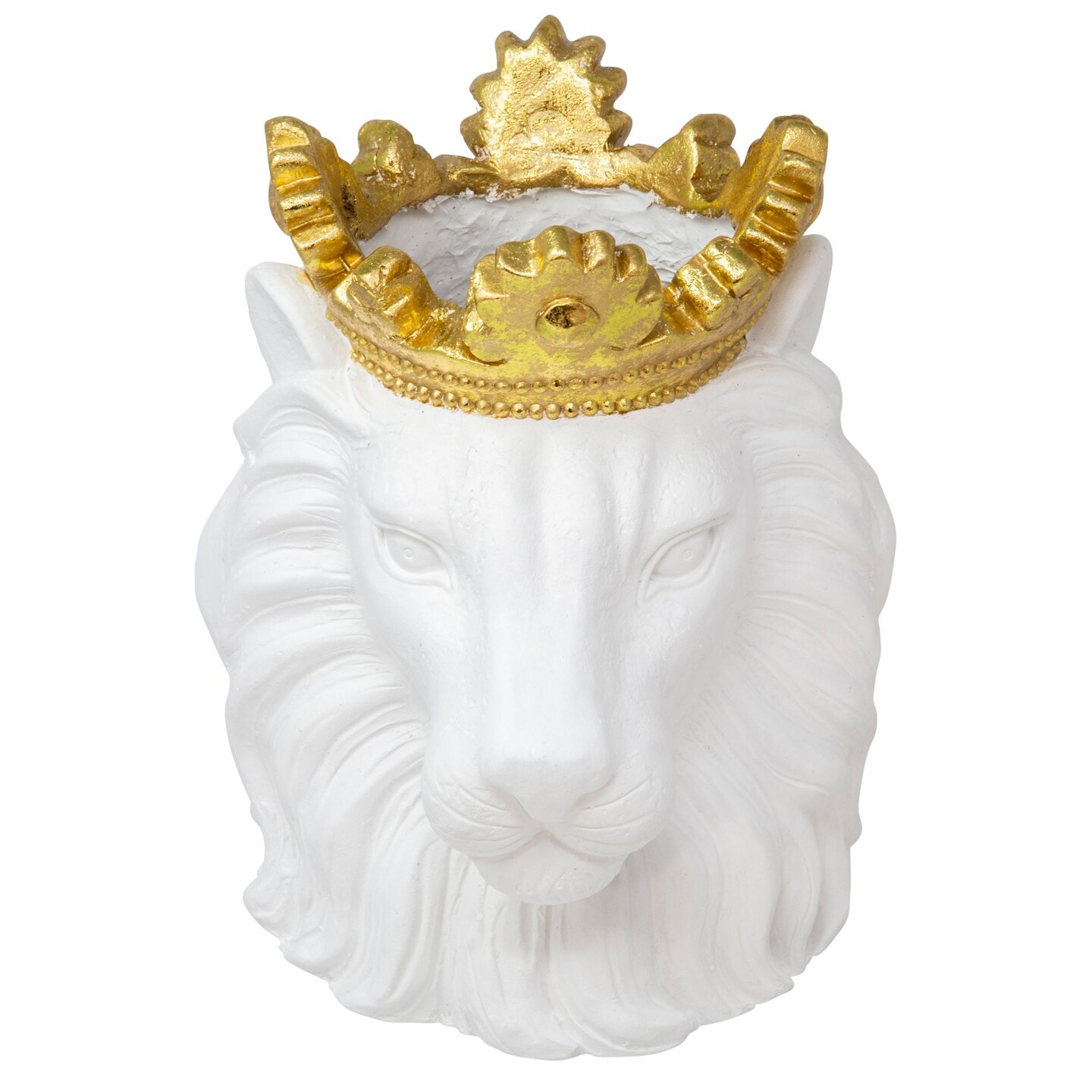 Kingston Living 9&#x22; White and Gold Lion Face Planter with Crown