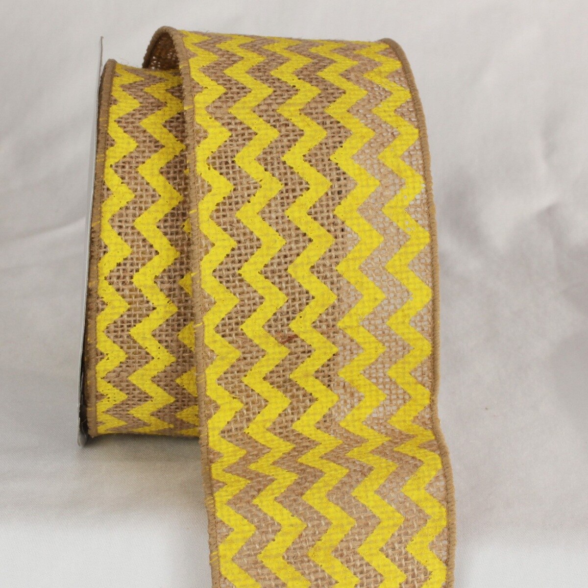 The Ribbon People Tan and Yellow Burlap Chevron Print Wired Craft