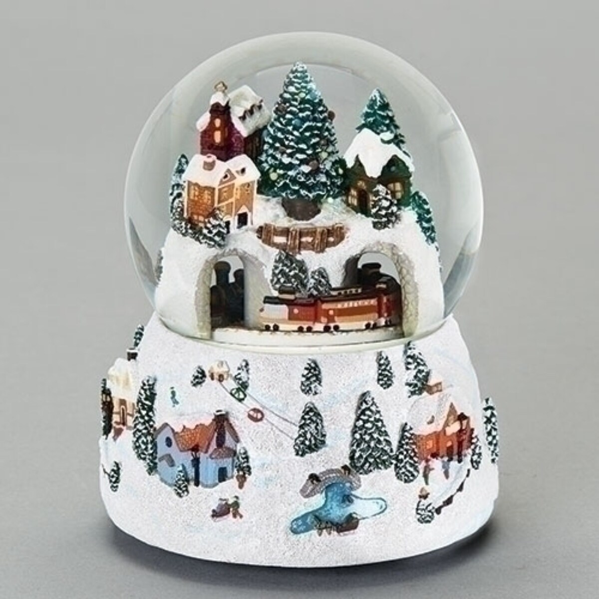 Roman 5.75" Village with Rotating Train Christmas Musical Snow Globe