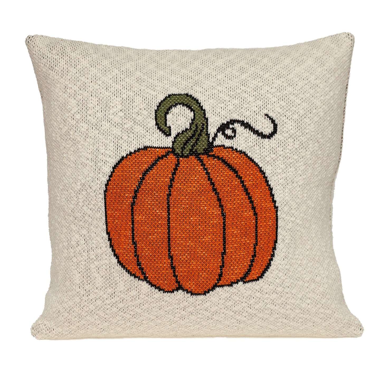 Nassau Collection 20&#x22; Beige and Orange Fall Harvest Pumpkin Knitted Throw Pillow