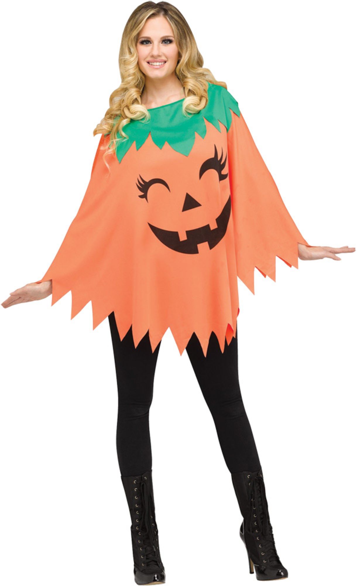 The Costume Center Orange and Green Pumpkin Poncho Women Adult Halloween Costume - One Size