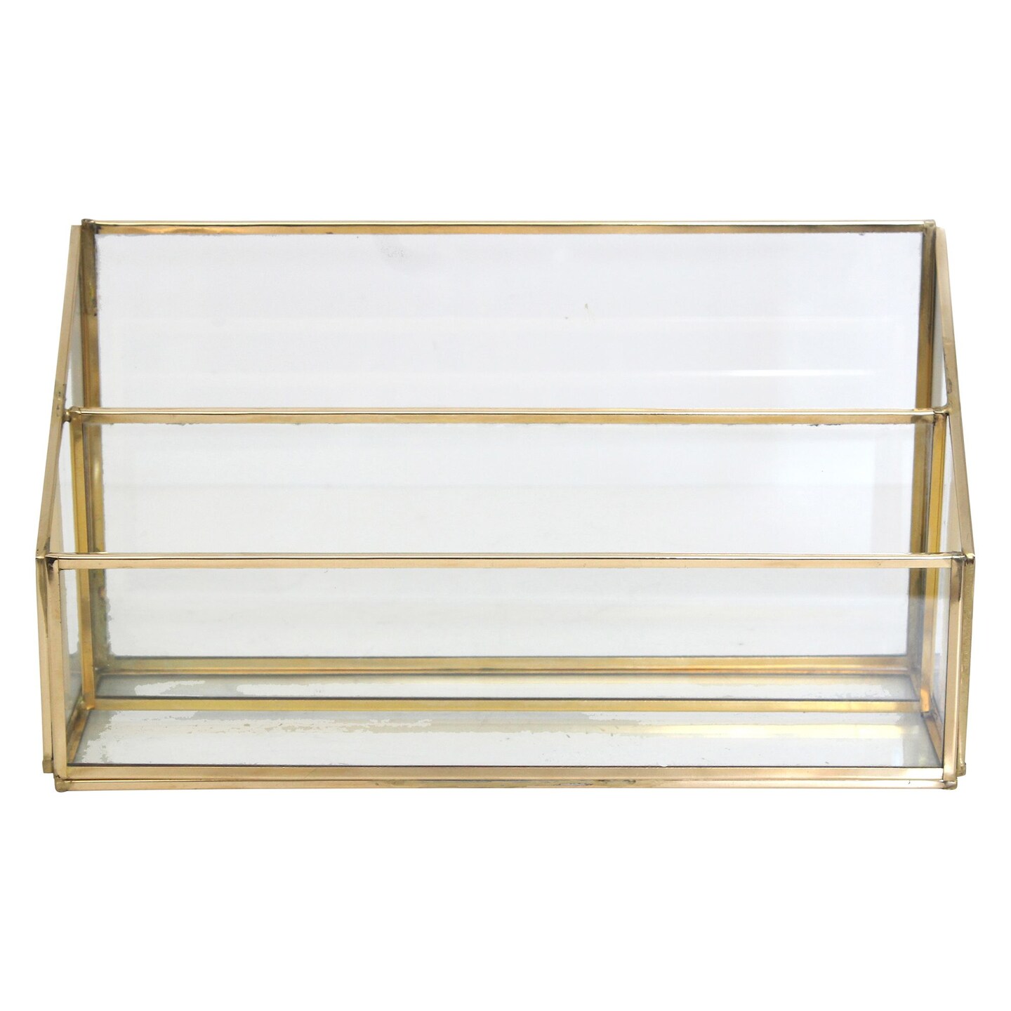 Signature Home Collection 10.5&#x22; Antique Gold Eclectic Two-Tiered Glass Letter Holder