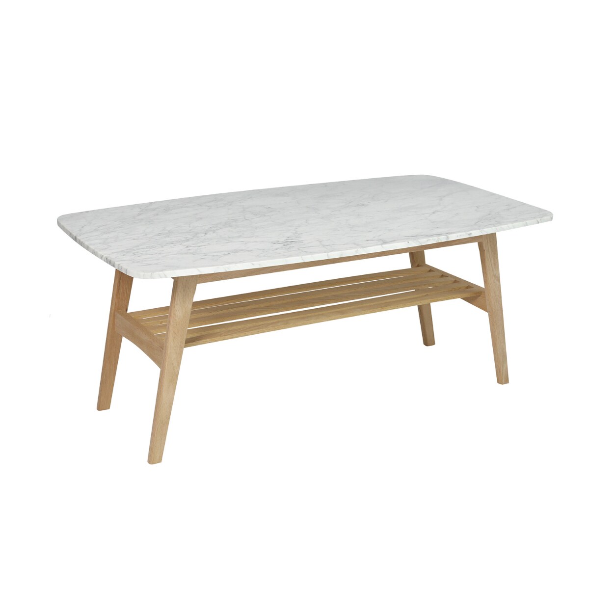 Contemporary Home Living 43&#x22; White and Beige Rectangular Italian Carrara Marble Coffee Table with Shelf