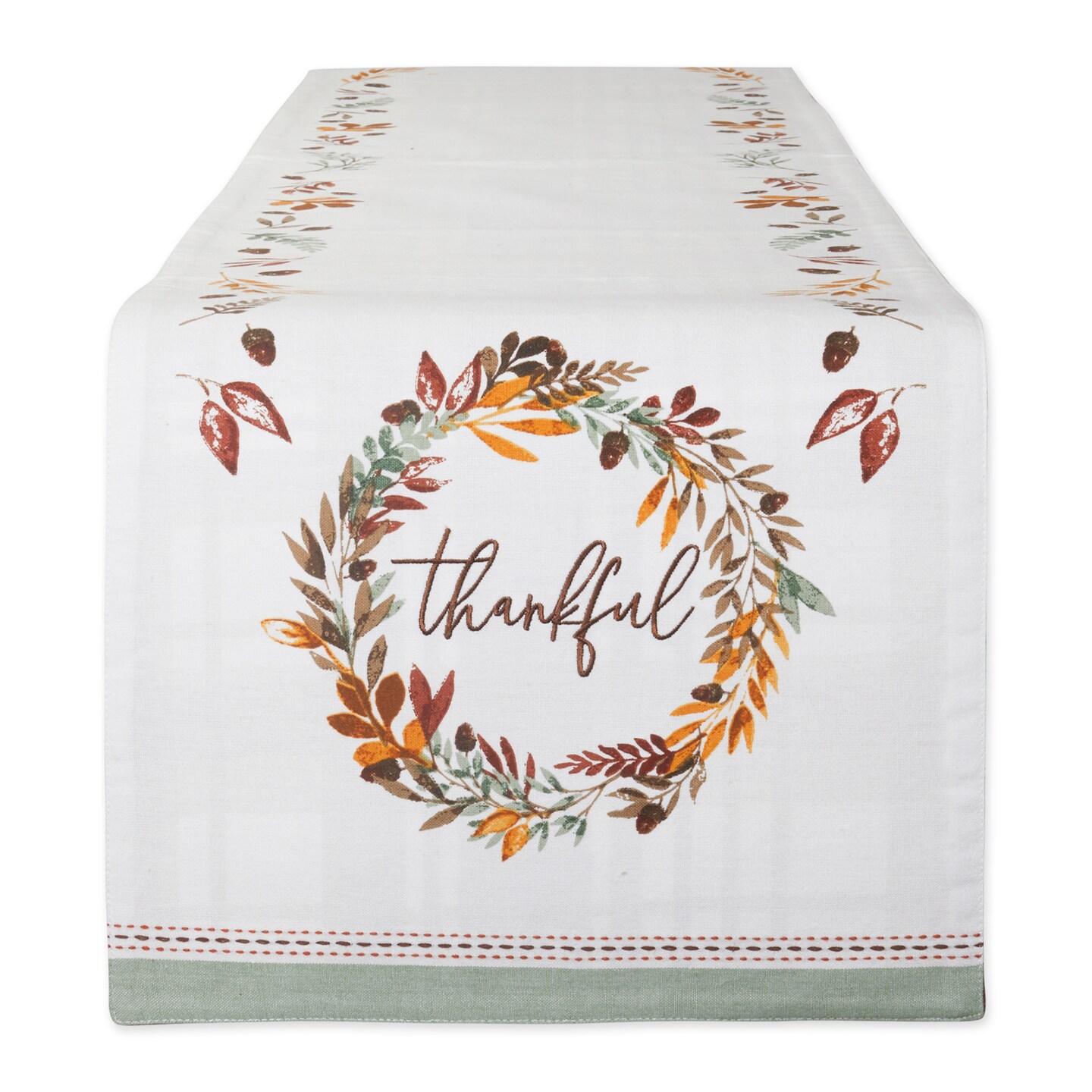 Contemporary Home Living Fall Harvest Embroidered Thankful Table Runner - 72&#x22; - White and Brown