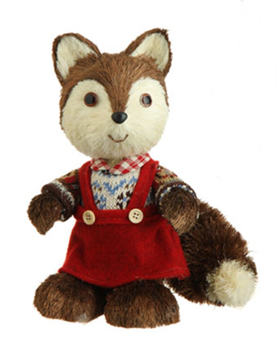 Raz 9&#x22; Bristly Brown Female Fox Cub in Red Jumper and Collared Sweater Christmas Table Top Figure