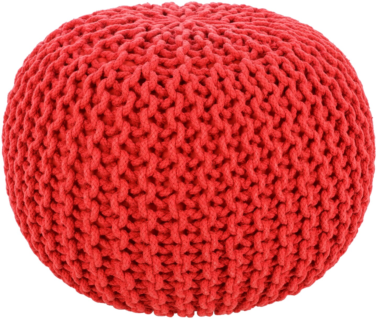 Diva At Home 20&#x22; x 14&#x22; Hermosa Scarlet Red Hand Crafted Cotton Round Pouf Ottoman