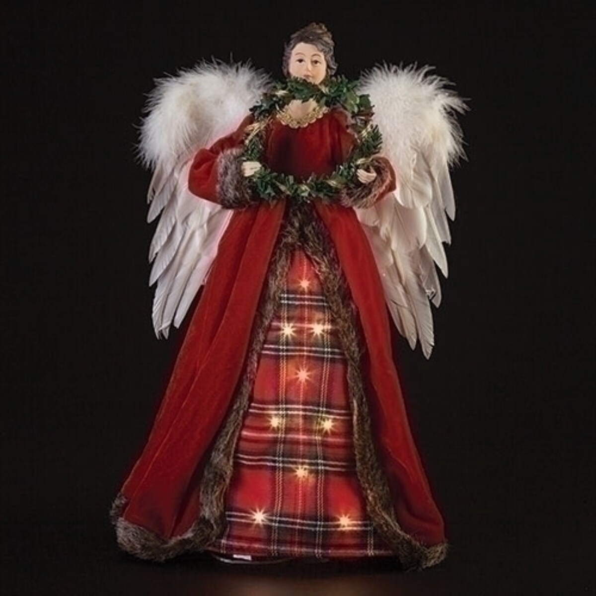Roman 25.5" LED Lighted Plaid Angel Christmas Tree Topper Figurine