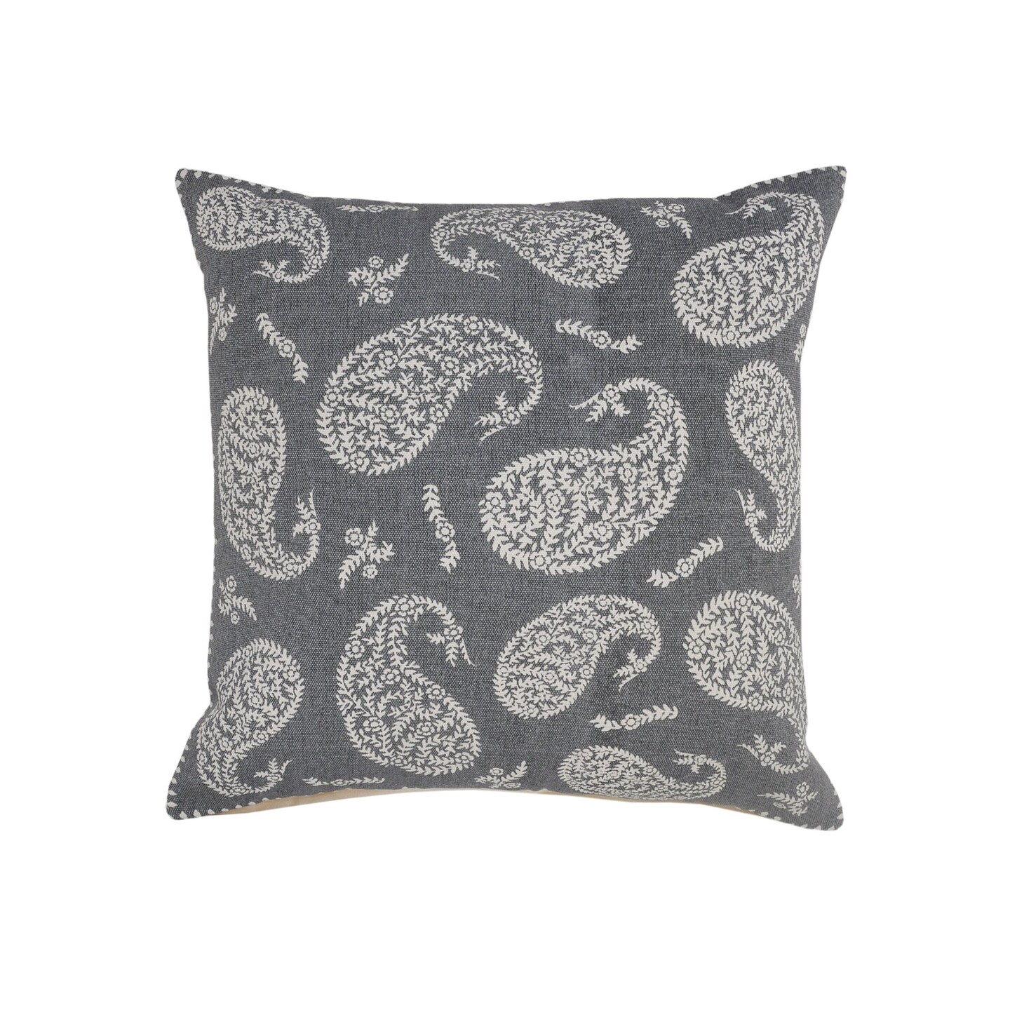 Laddha Home Designs 24&#x22; Gray and White Paisley Square Throw Pillow