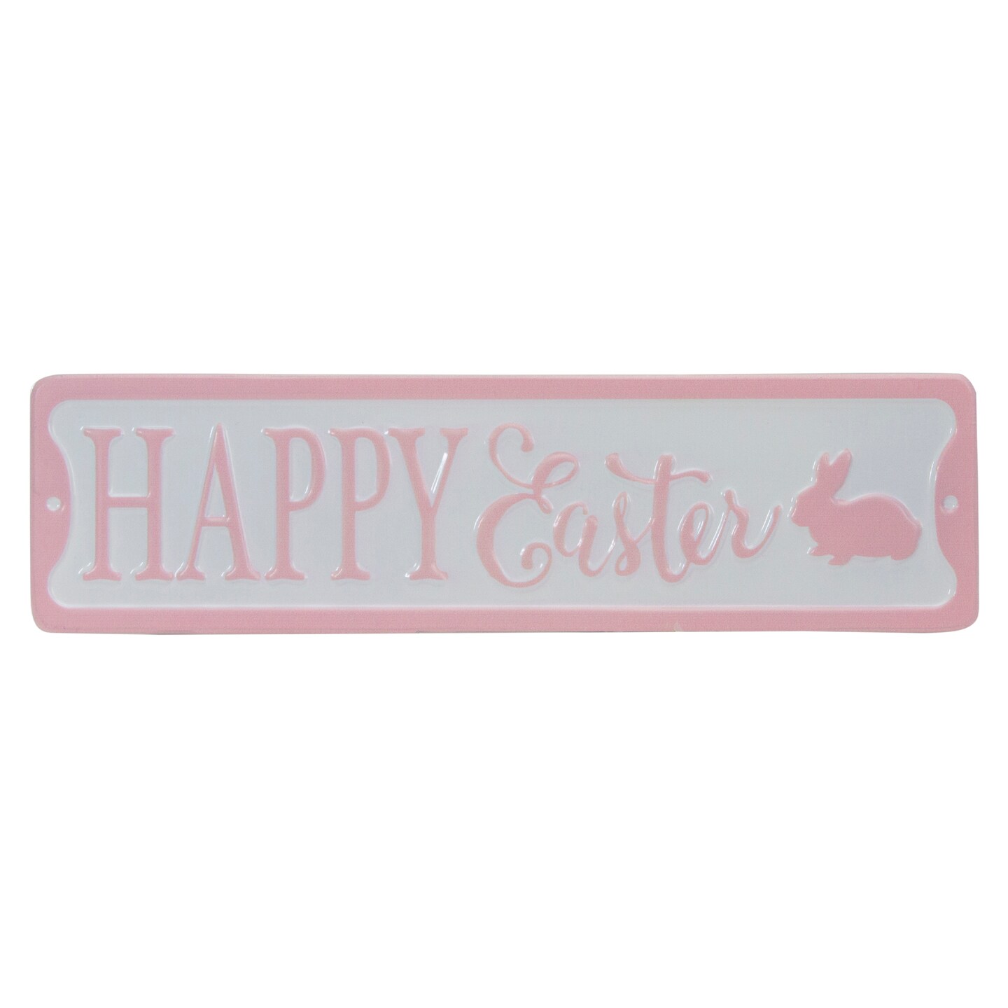 Northlight 13&#x22; Pink and White Metal &#x22;Happy Easter&#x22; Sign with Bunny Rabbit Wall Decor