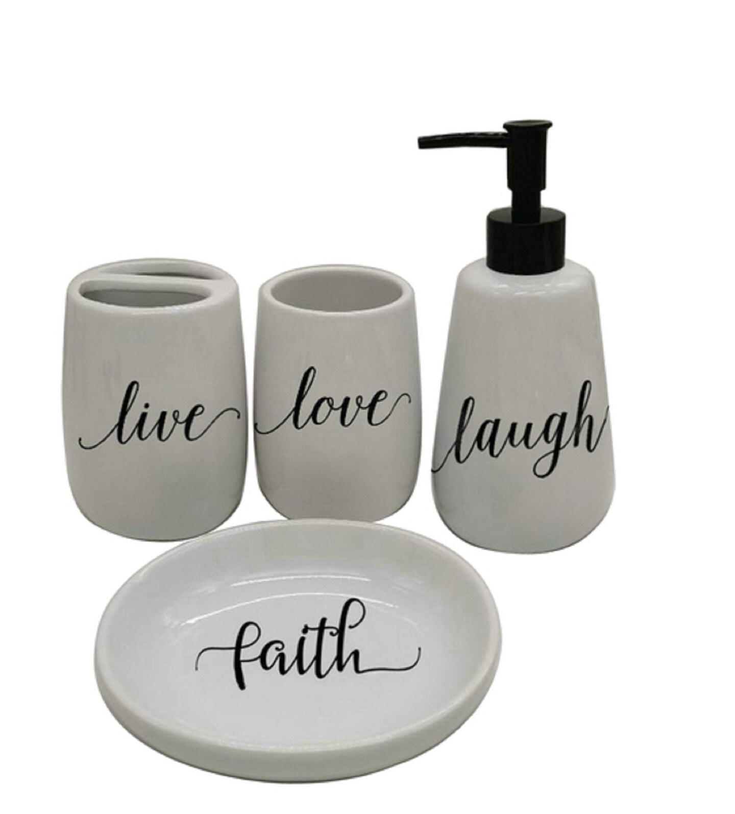 Card It 7.25&#x22; White and Black Live, Love, Laugh and Faith Bathroom Vanity Set