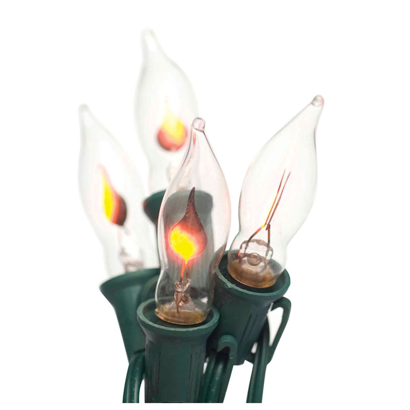 Merry and Light 7-Count Clear Flicker Flame Christmas Light Set, 10.5ft Green Wire
