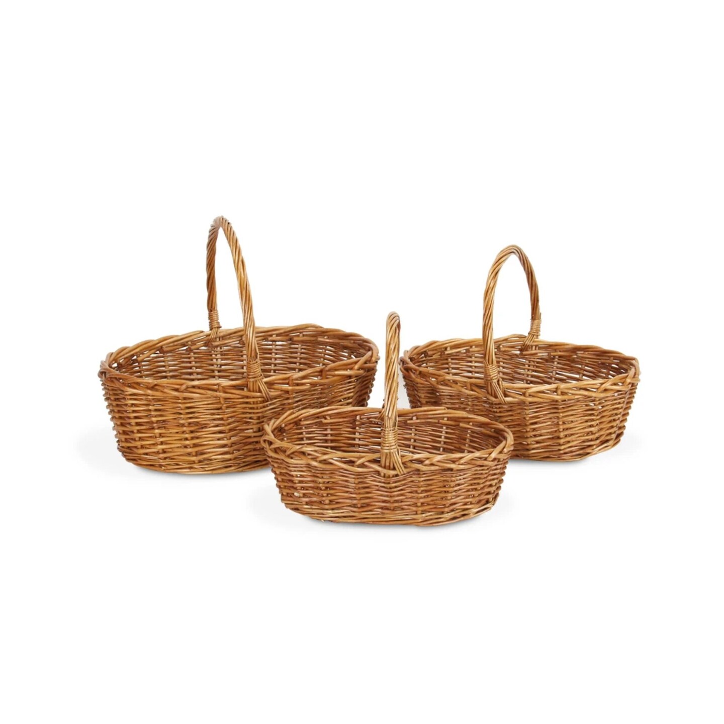 Contemporary Home Living Set of 3 Brown Oval Storage Basket with Braided Handle 16&#x22;