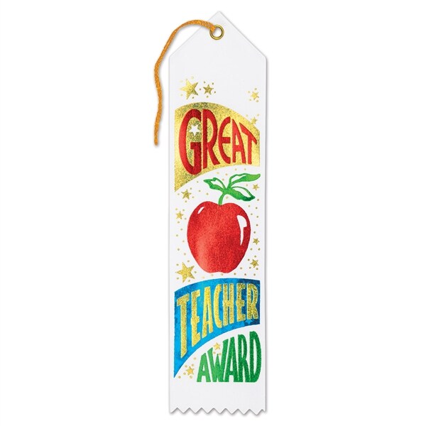 Beistle Club Pack of 6 Great Teacher Scholastic Award Ribbons with Apple 8"