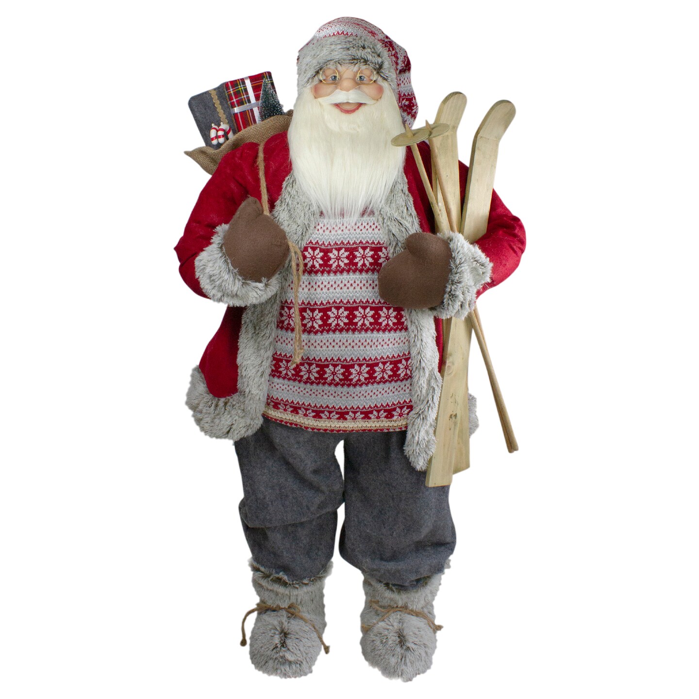 Northlight 4&#x27; Standing Santa Christmas Figure with Skis and Fur Boots