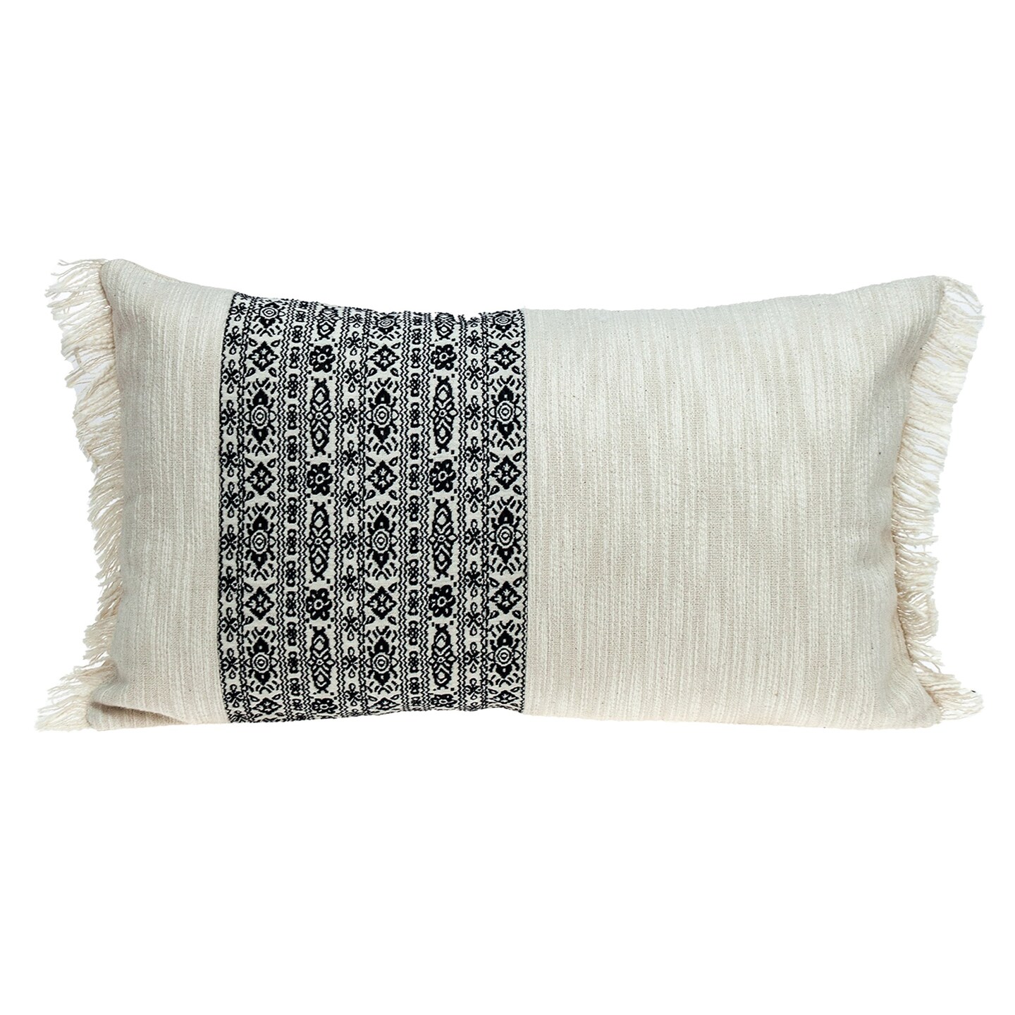Nassau Collection 24" White and Black Geometric Rectangular Throw Pillow