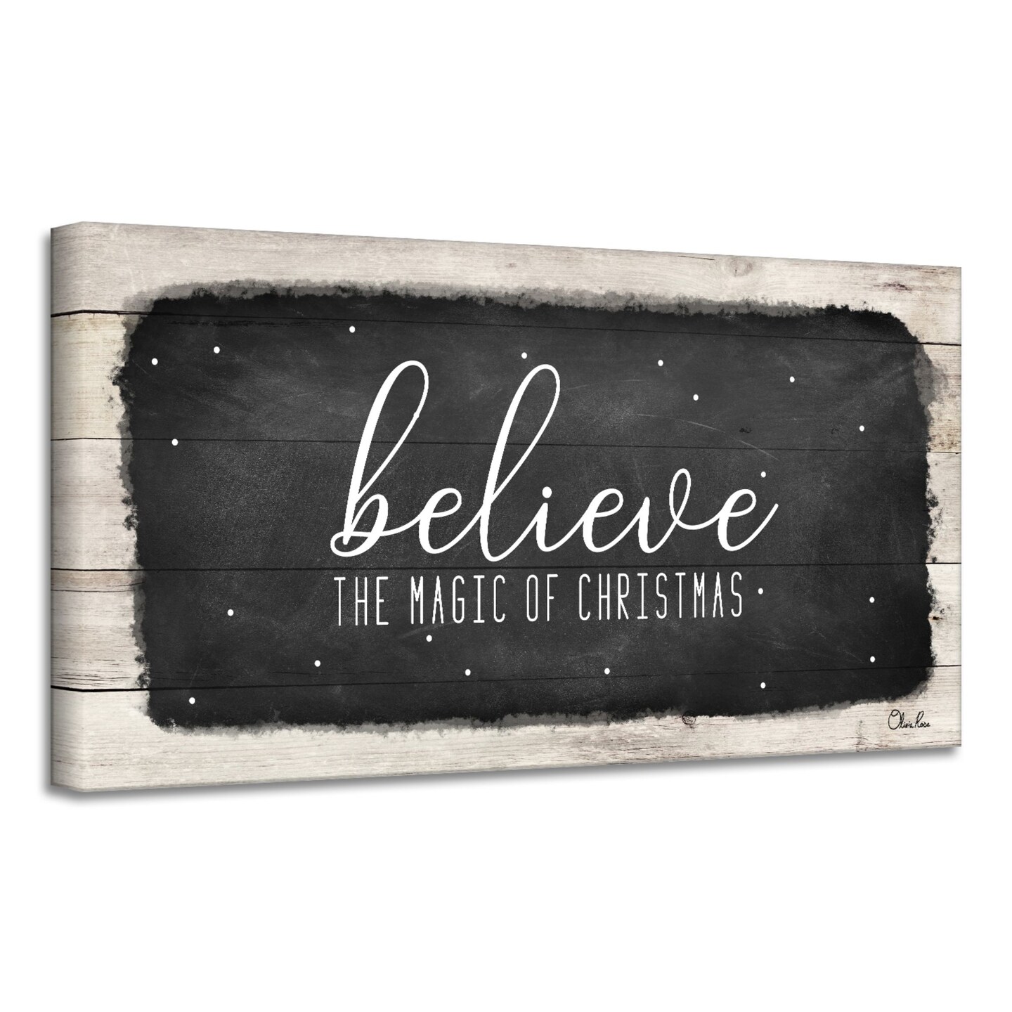 Crafted Creations Black and White &#x27;Believe&#x27; I Canvas Christmas Wall Art Decor 18&#x22; x 36&#x22;