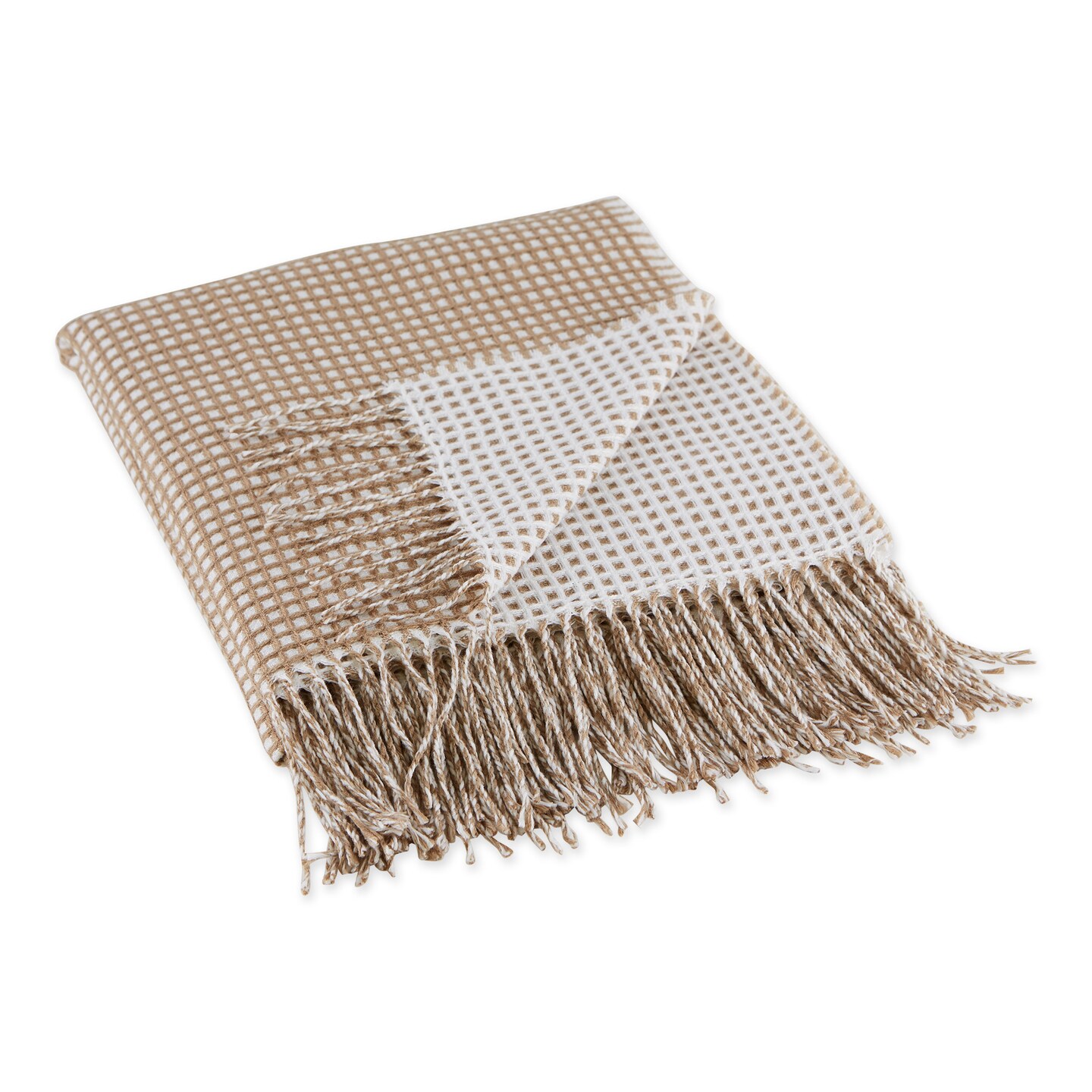 Contemporary Home Living Beige and White Rectangular Waffle Knitted Acrylic Decorative Throw 50&#x22; x 60&#x22;