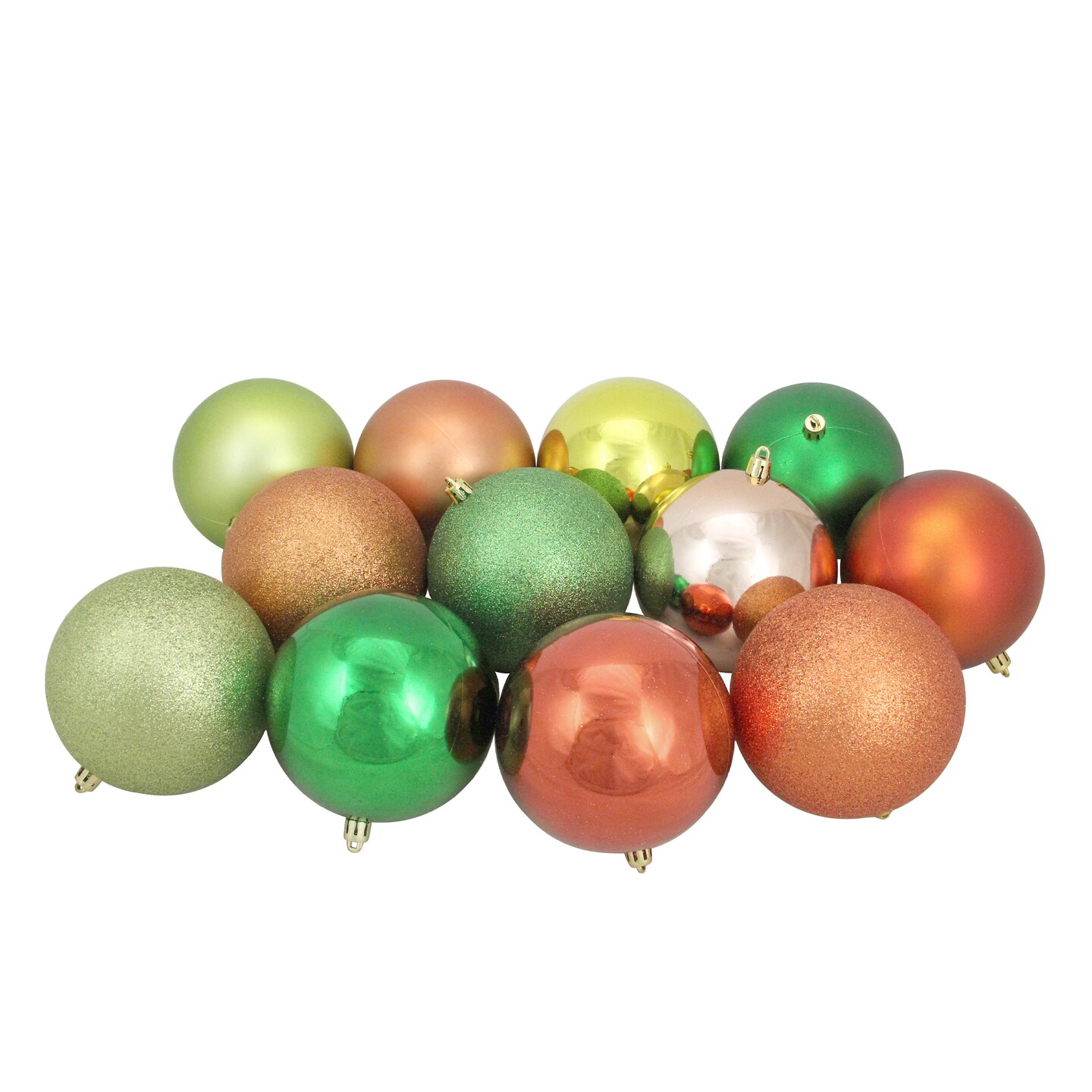 Northlight Shatterproof 3-Finish Christmas Ball Ornaments - 4" (100mm) - Green and Orange - 12ct
