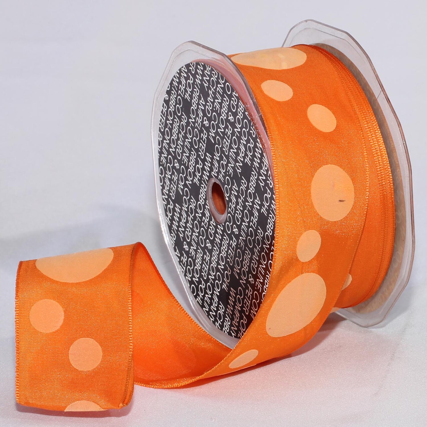 The Ribbon People Bright Orange Polka Dotted Fine Taffeta Wired Craft Ribbon 1.5&#x22; x 27 Yards