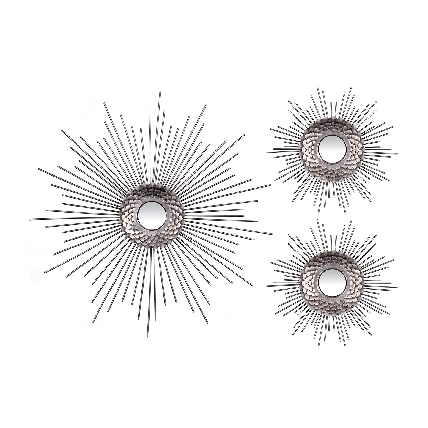 Contemporary Home Living Set of 3 Silver Starburst Wall Decoration 17.5&#x22;