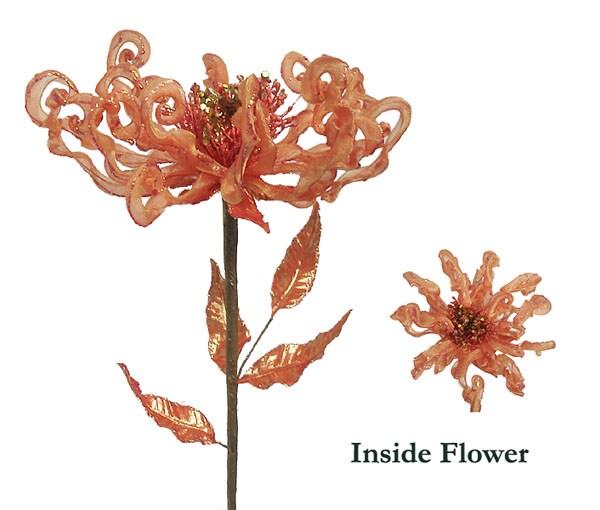 North Star 30" Orange and Brown Glittered Peach Mum Artificial Floral