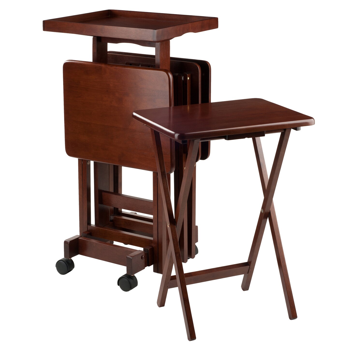 Contemporary Home Living Set of 6 Brown Walnut Snack Table Set -36&#x201D;