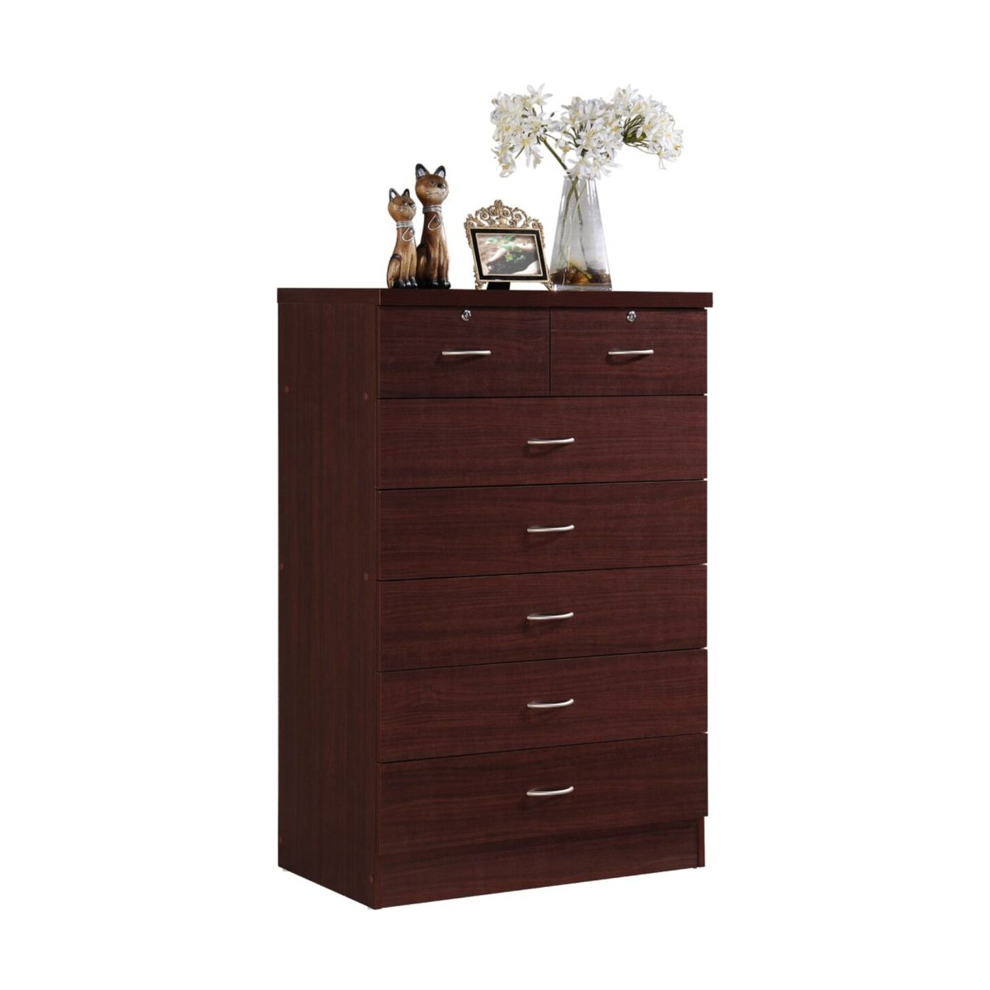 Contemporary Home Living 48&#x22; Mahogany Brown and Silver Rectangular 7-Drawer Chest with Locks