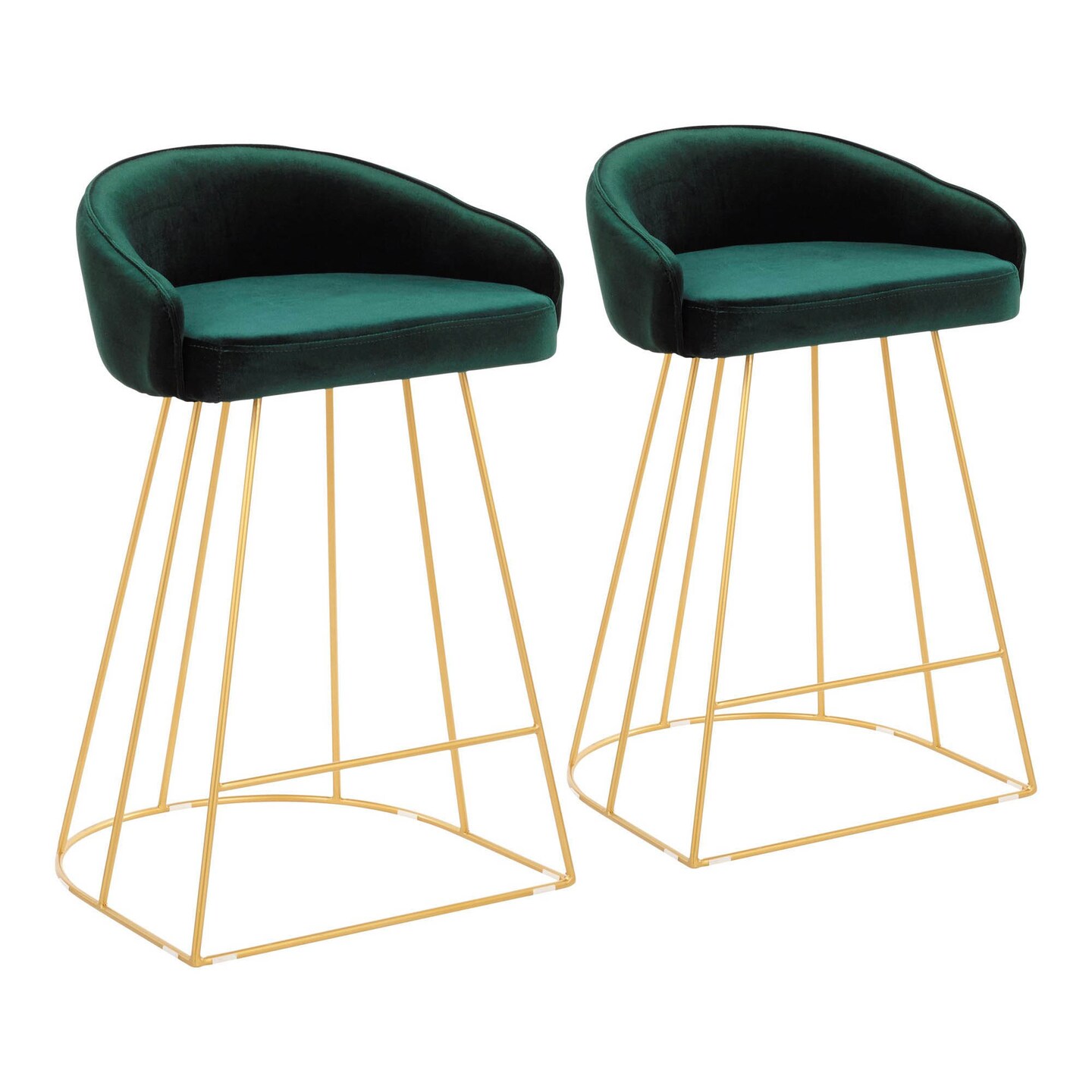 Canary Contemporary Counter Stool in Gold with Velvet Fabric - Set of 2