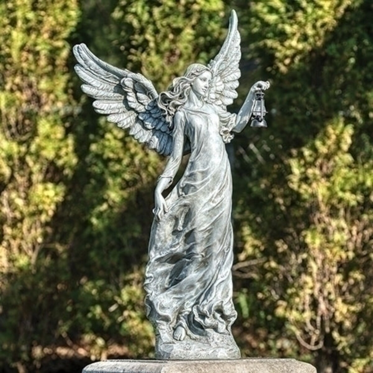 Roman 38&#x22; Angel with Lighted Lantern Outdoor Garden Statue