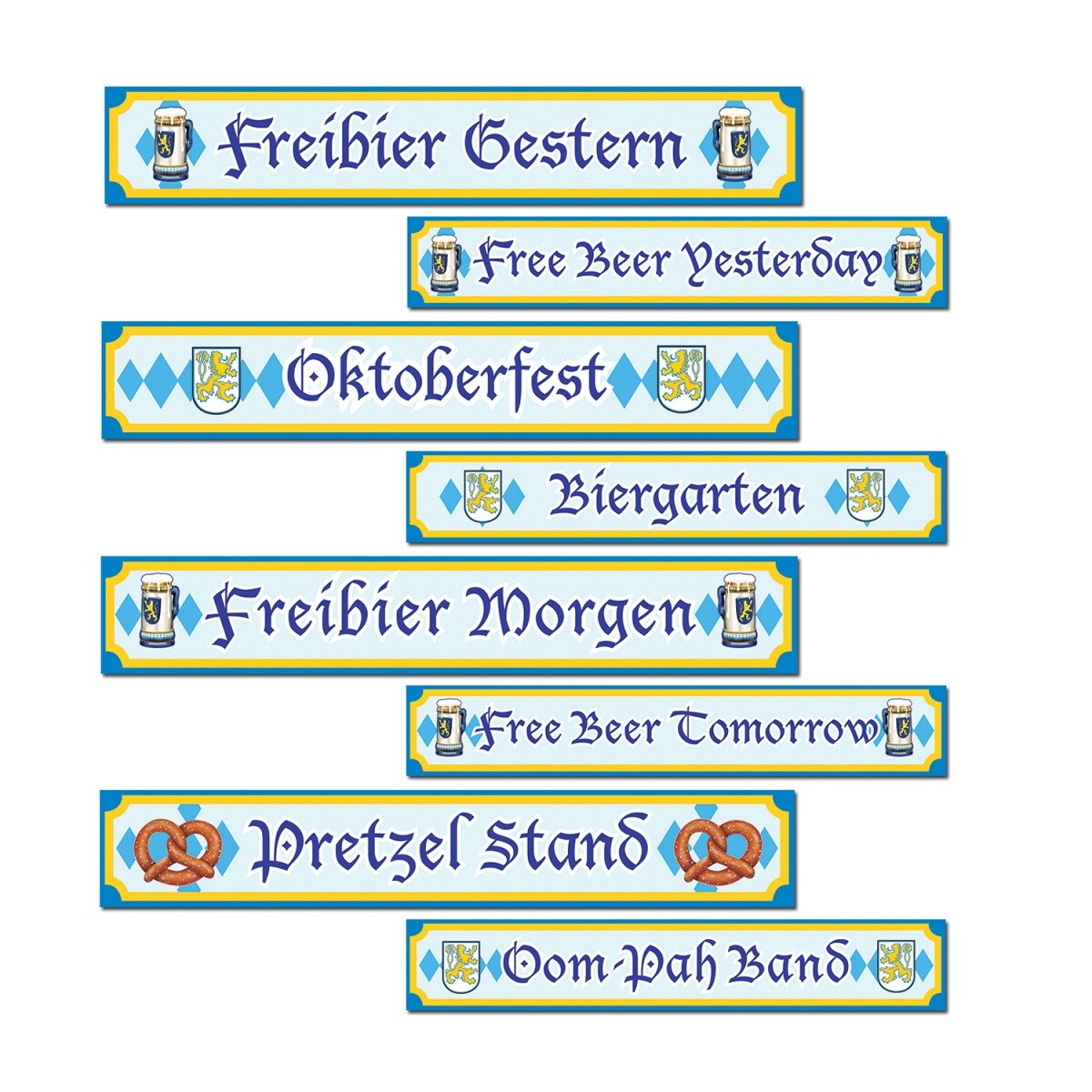 Party Central Club Pack of 12 Blue and Yellow Oktoberfest Sign Cutout Decors 24&#x22;