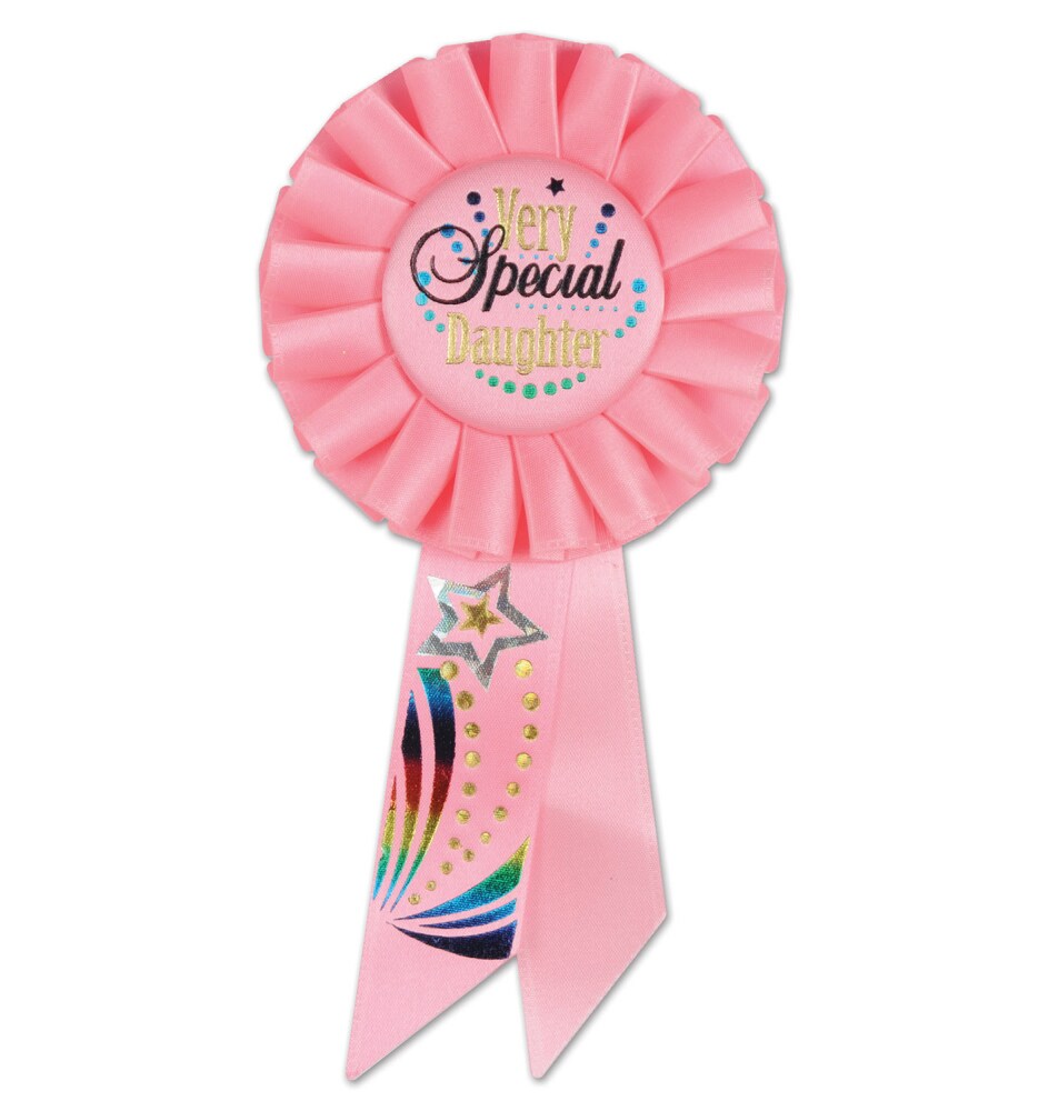 Beistle Pack of 6 Pink &#x22;Very Special Daughter&#x22; Birthday Celebration Party Rosette Ribbons 6.5&#x22;