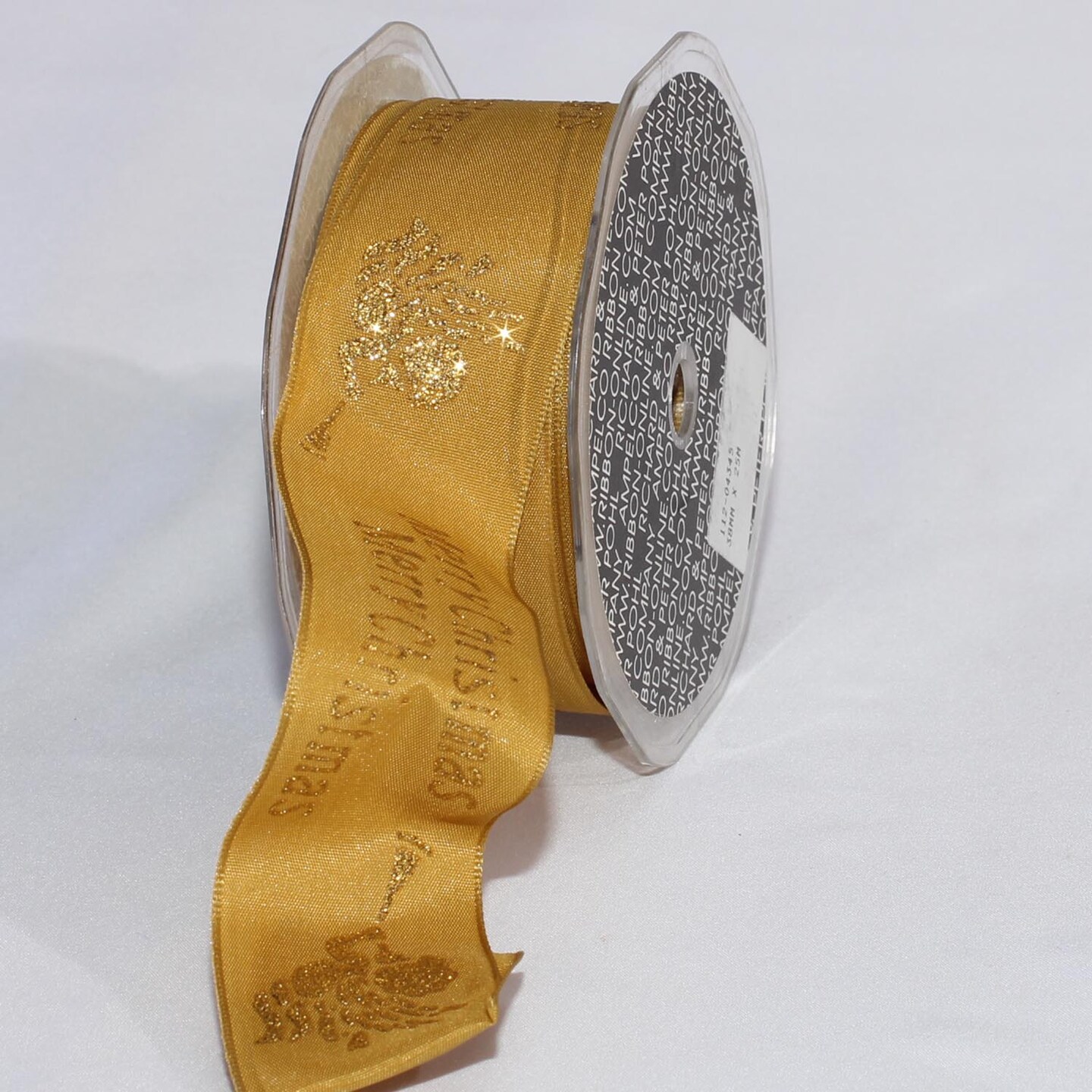 The Ribbon People Gold Glittered &#x22;Merry Christmas&#x22; Wired Craft Ribbon 1.5&#x22; x 27 Yards