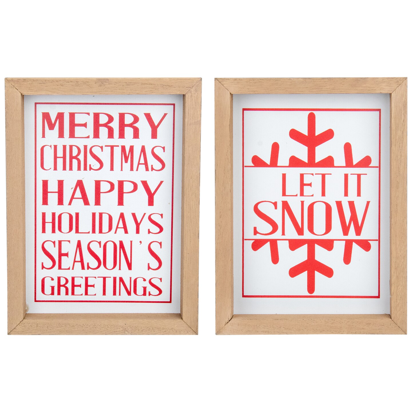Northlight Holiday Slogans Wooden Christmas Plaques - 8" - Red and White - Set of 2