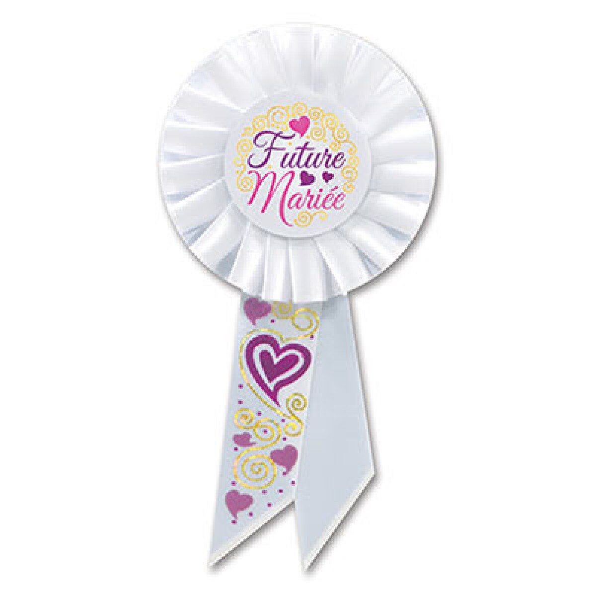 Beistle Set of 6 White Future Mariee (Bride To Be) Rosette Ribbon 6.5”