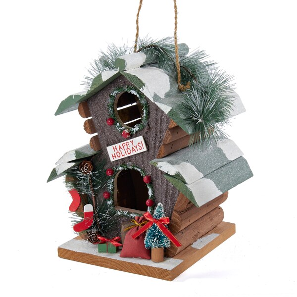 Kurt Adler 9&#x22; Brown and Green Woodland Happy Holiday&#x27;s Birdhouse Christmas Ornament